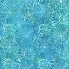 Packed dandelion burst shapes aqua mint teal blue watercolour wash tonal blender digitally printed quilting fabric Jason Yenter In The Beginning Fabrics
