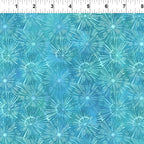 Packed dandelion burst shapes aqua mint teal blue watercolour wash tonal blender digitally printed quilting fabric Jason Yenter In The Beginning Fabrics