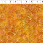 Packed dandelion burst shapes amber golden yellow peachy pink burnt orange gold watercolour wash tonal blender digitally printed quilting fabric Jason Yenter In The Beginning Fabrics