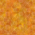 Packed dandelion burst shapes amber golden yellow peachy pink burnt orange gold watercolour wash tonal blender digitally printed quilting fabric Jason Yenter In The Beginning Fabrics