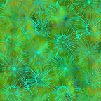 Packed dandelion burst shapes aqua teal olive emerald green watercolour wash cobalt blue tonal blender digitally printed quilting fabric Jason Yenter In The Beginning Fabrics