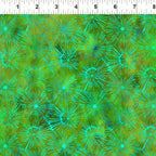 Packed dandelion burst shapes aqua teal olive emerald green watercolour wash cobalt blue tonal blender digitally printed quilting fabric Jason Yenter In The Beginning Fabrics