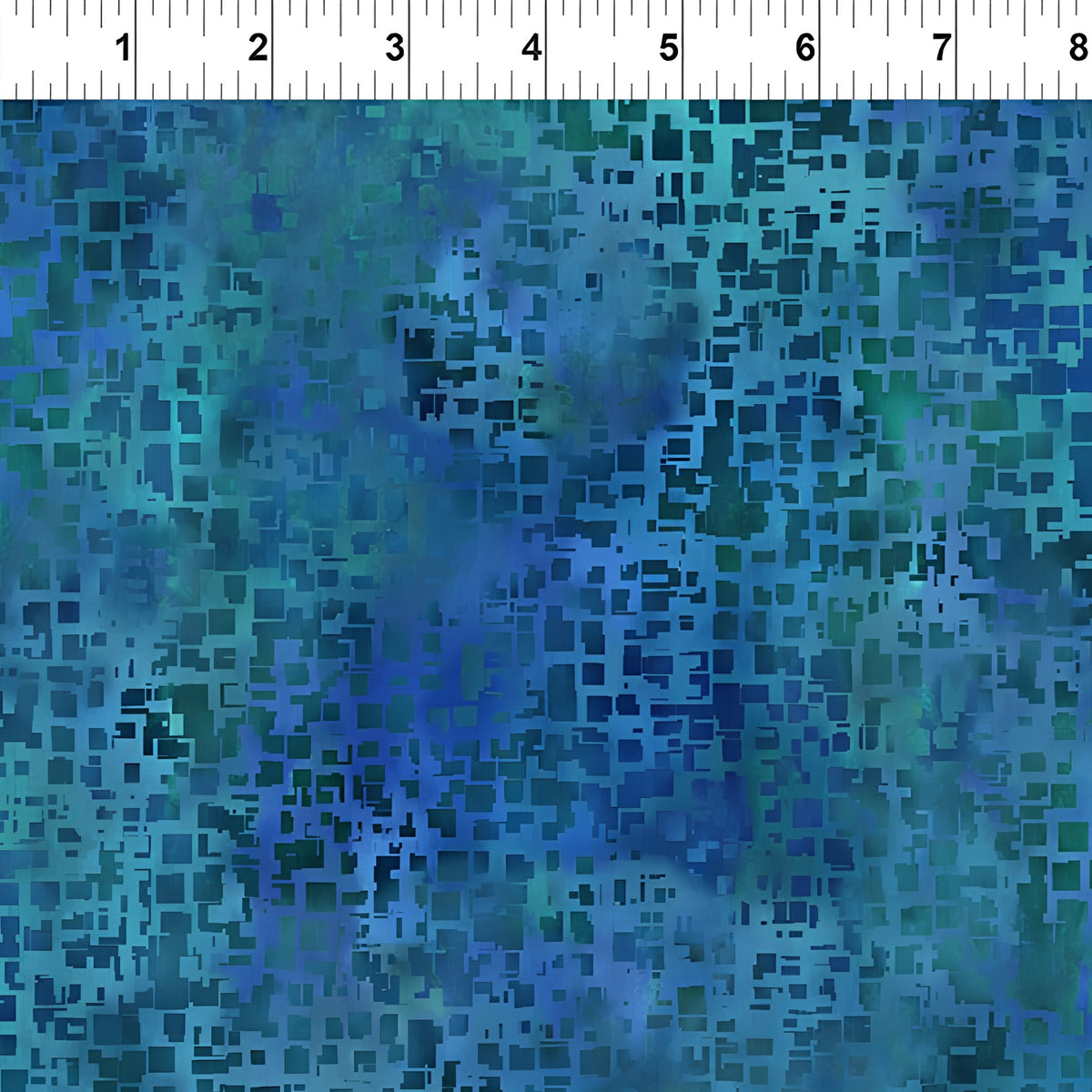 Scattered small squares rectangles cobalt teal deep blue-green watercolour wash geometric tonal blender digitally printed quilting fabric Jason Yenter In The Beginning Fabrics