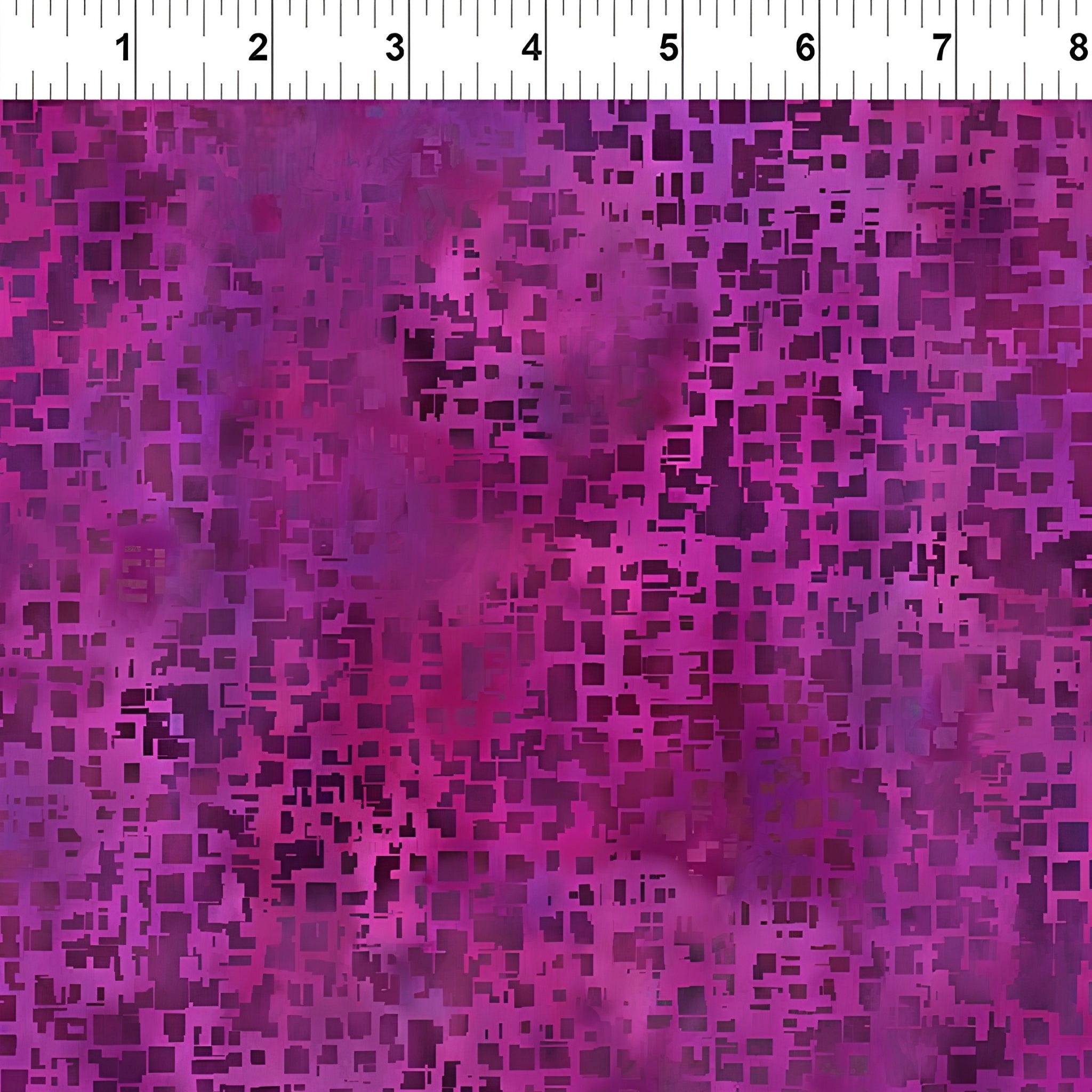 Scattered small squares rectangles violet magenta lavender fuchsia purple watercolour wash geometric tonal blender digitally printed quilting fabric Jason Yenter In The Beginning Fabrics