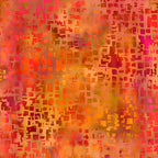 Scattered small squares rectangles amber burnt orange magenta deep red fiery orange-red watercolour wash geometric tonal blender digitally printed quilting fabric Jason Yenter In The Beginning Fabrics