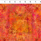 Scattered small squares rectangles amber burnt orange magenta deep red fiery orange-red watercolour wash geometric tonal blender digitally printed quilting fabric Jason Yenter In The Beginning Fabrics