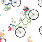 Vintage bicycles beach gear seagulls crabs life rings flowers white novelty quilting fabric coastal quilts summer patchwork projects
