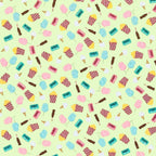 Cotton candy popcorn ice cream cones carnival tickets lime green novelty quilting fabric kids quilts summer patchwork projects