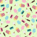 Cotton candy popcorn ice cream cones carnival tickets lime green novelty quilting fabric kids quilts summer patchwork projects