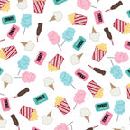Cotton candy popcorn ice cream cones carnival tickets white novelty quilting fabric kids quilts summer patchwork projects