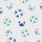 Patchwork life rings cute crabs blue teal grey novelty quilting fabric beach quilts kids coastal patchwork projects