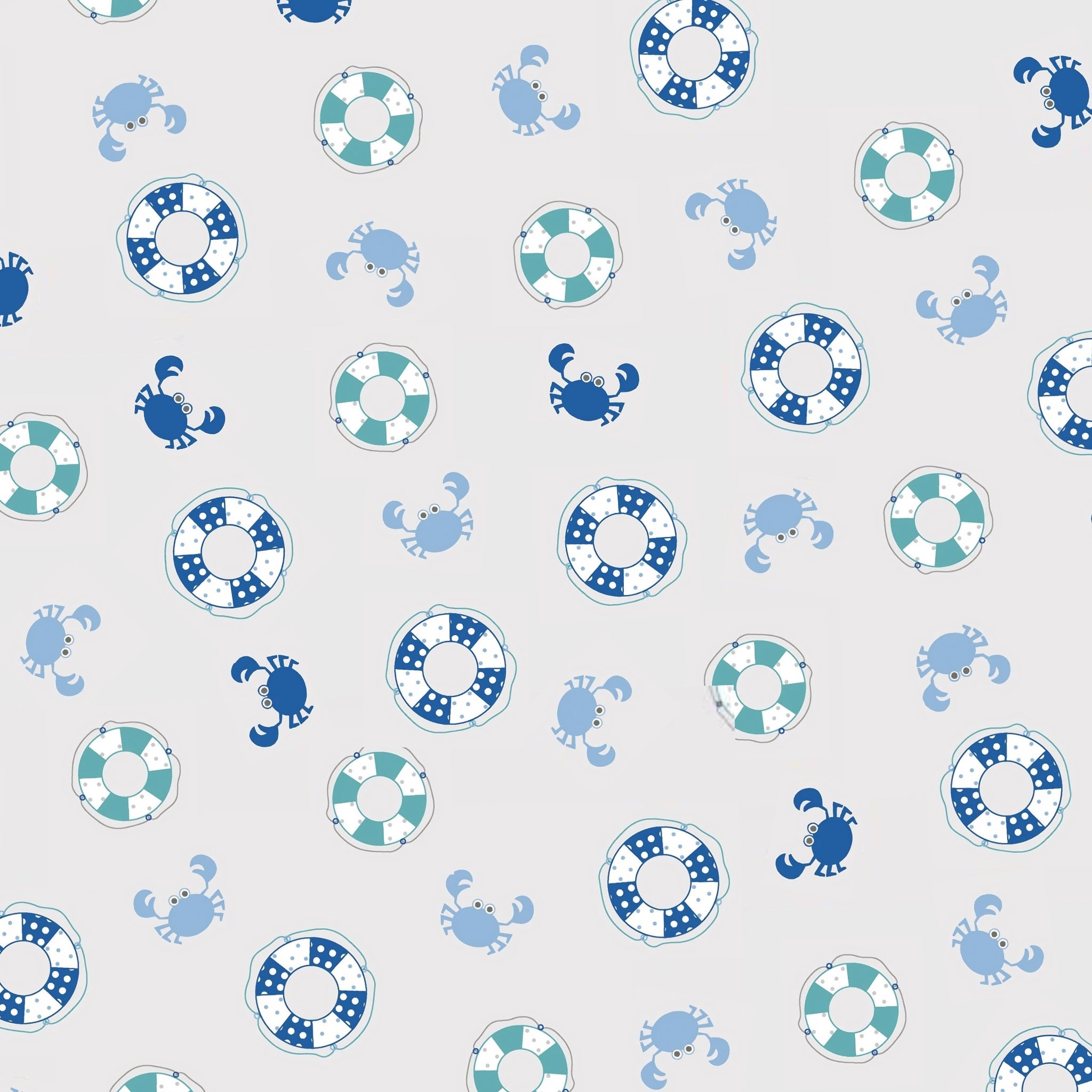 Patchwork life rings cute crabs blue teal grey novelty quilting fabric beach quilts kids coastal patchwork projects