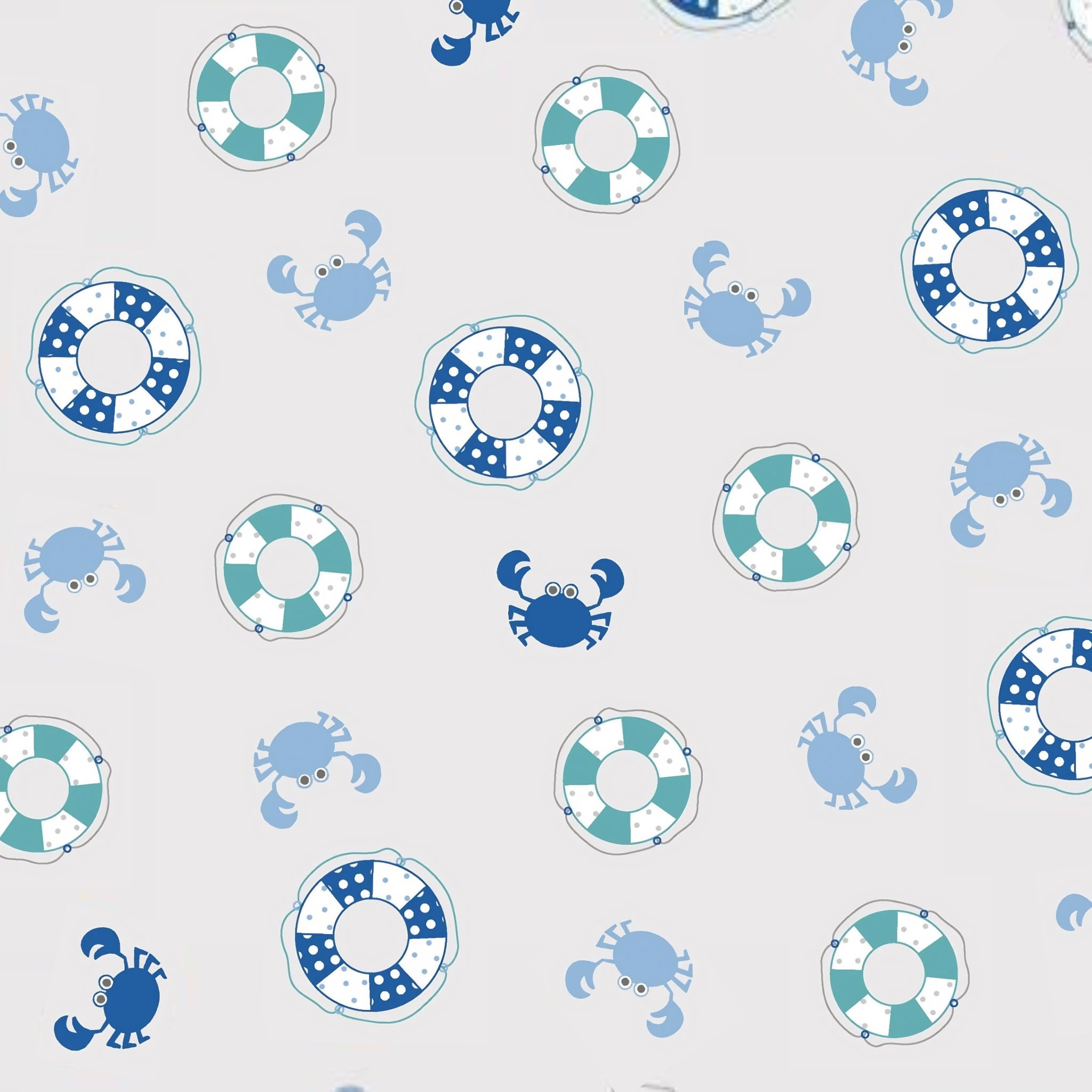 Patchwork life rings cute crabs blue teal grey novelty quilting fabric beach quilts kids coastal patchwork projects