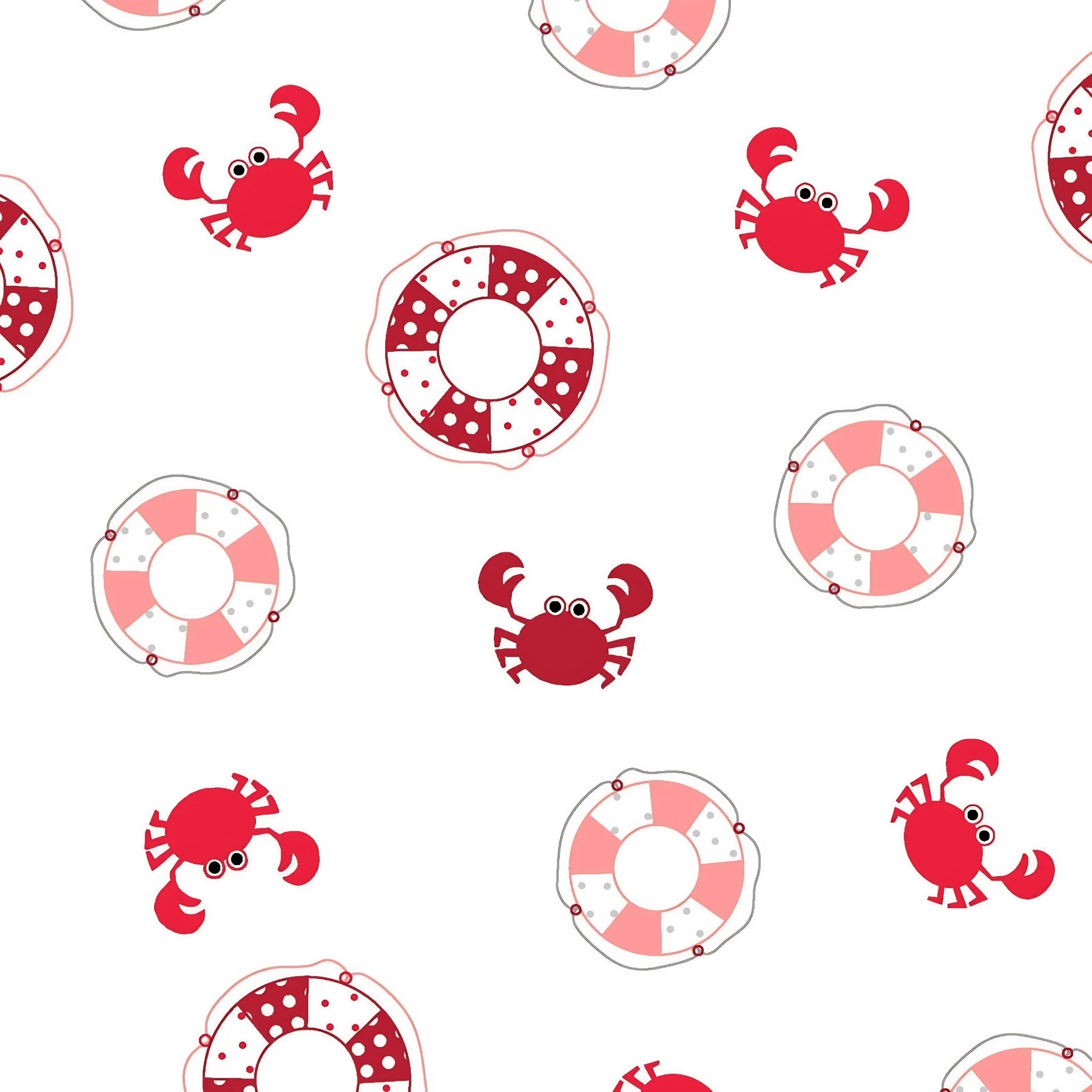 Patchwork life rings cute crabs red white novelty quilting fabric beach quilts kids coastal patchwork projects