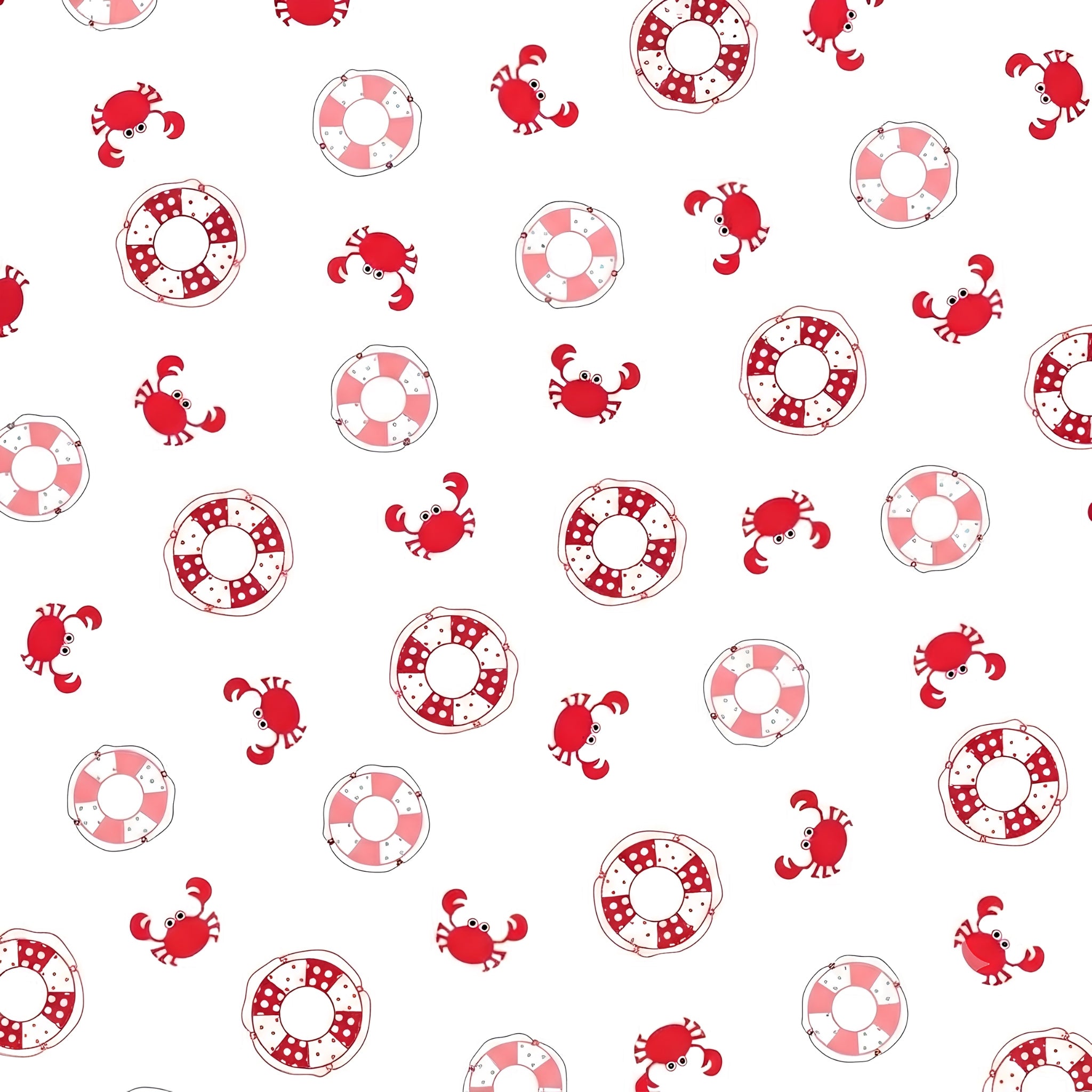 Patchwork life rings cute crabs red white novelty quilting fabric beach quilts kids coastal patchwork projects