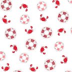 Patchwork life rings cute crabs red white novelty quilting fabric beach quilts kids coastal patchwork projects