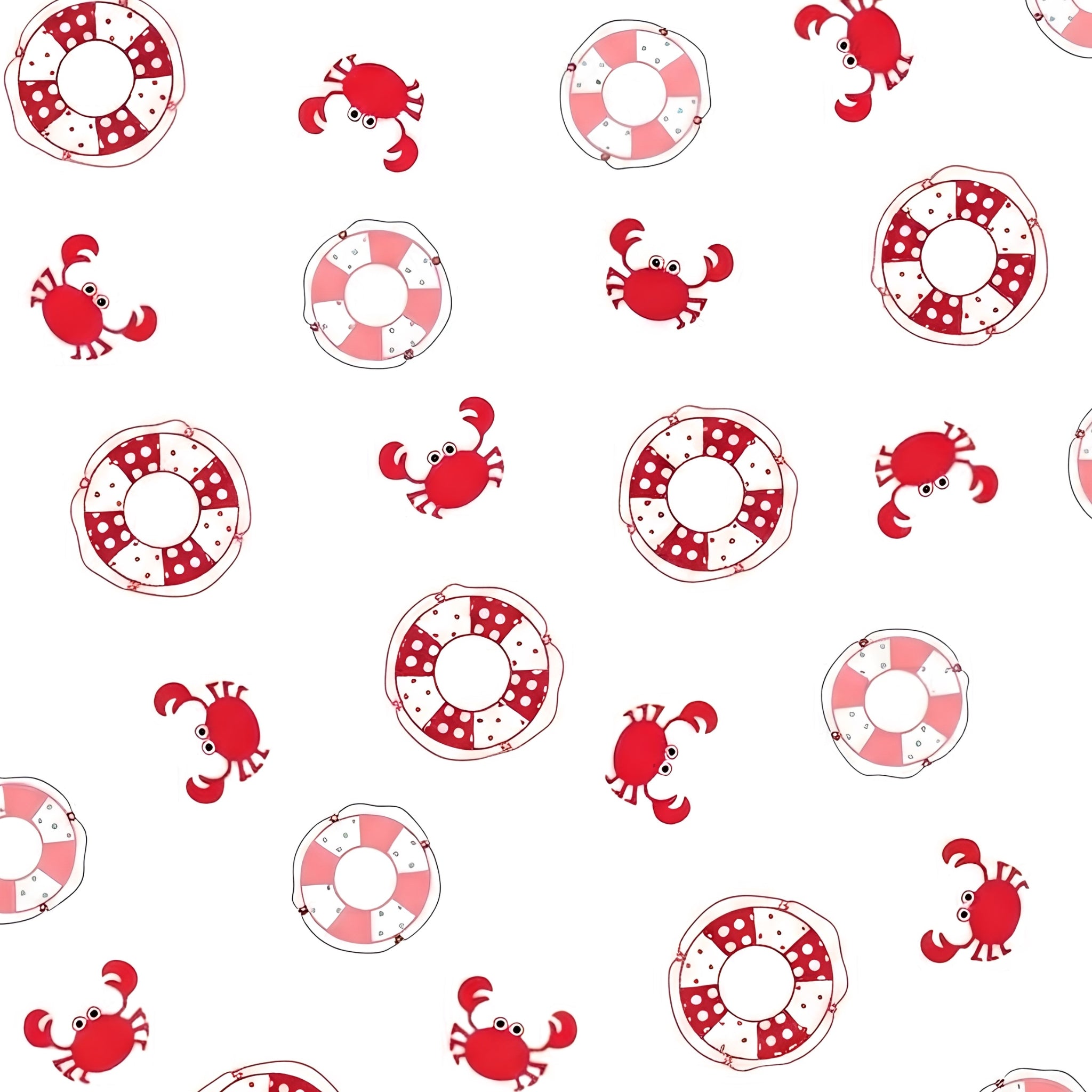 Patchwork life rings cute crabs red white novelty quilting fabric beach quilts kids coastal patchwork projects