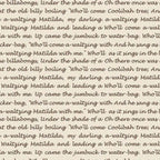 Waltzing Matilda lyrics sepia-brown script cream fabric for Australian-themed quilts and heritage patchwork projects