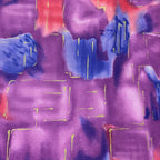 Abstract watercolour purple blue coral with gold metallic geometric accents fabric for modern quilts and patchwork sewing projects