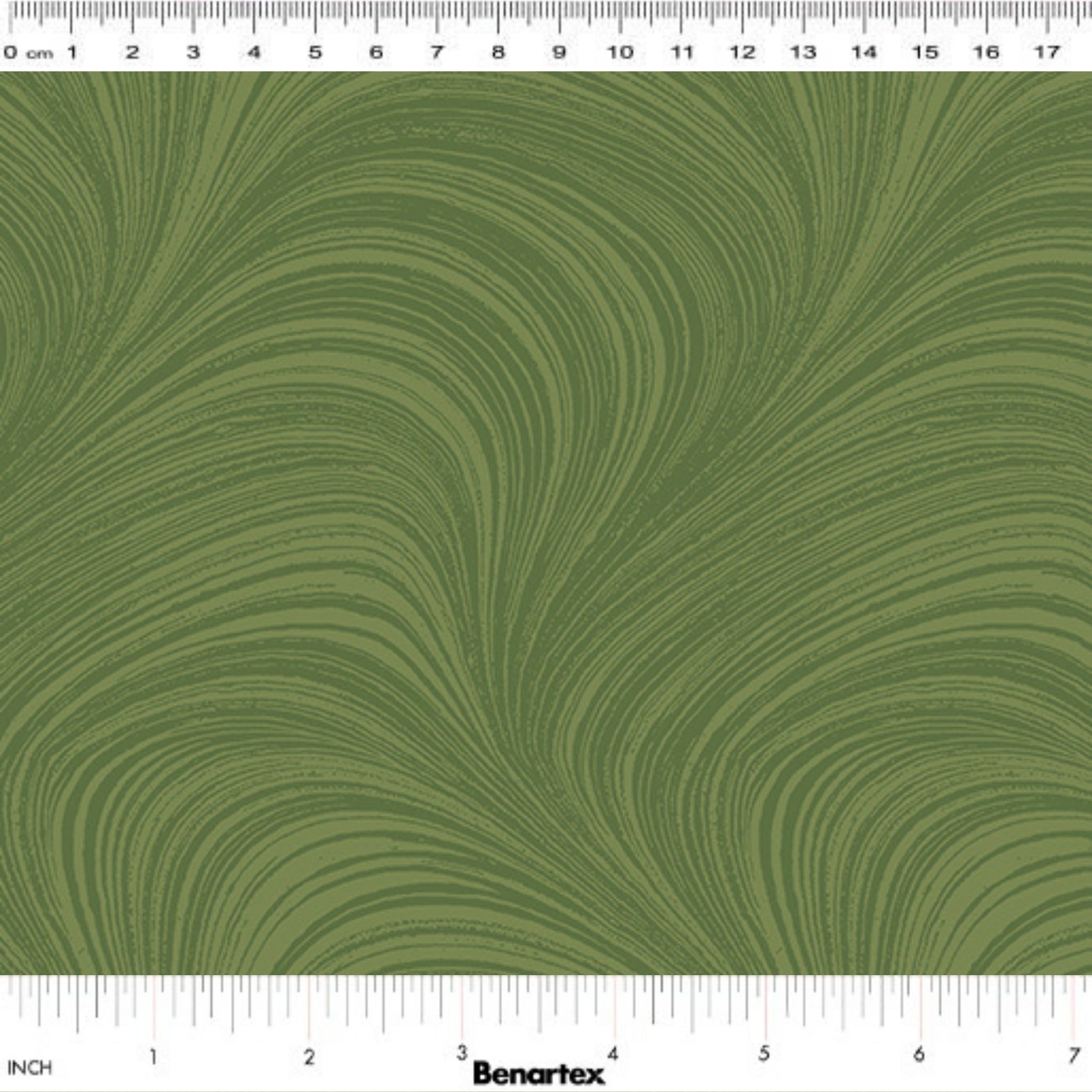Tonal basil green fabric with an all-over wave and brushstroke pattern, perfect as a quilt blender