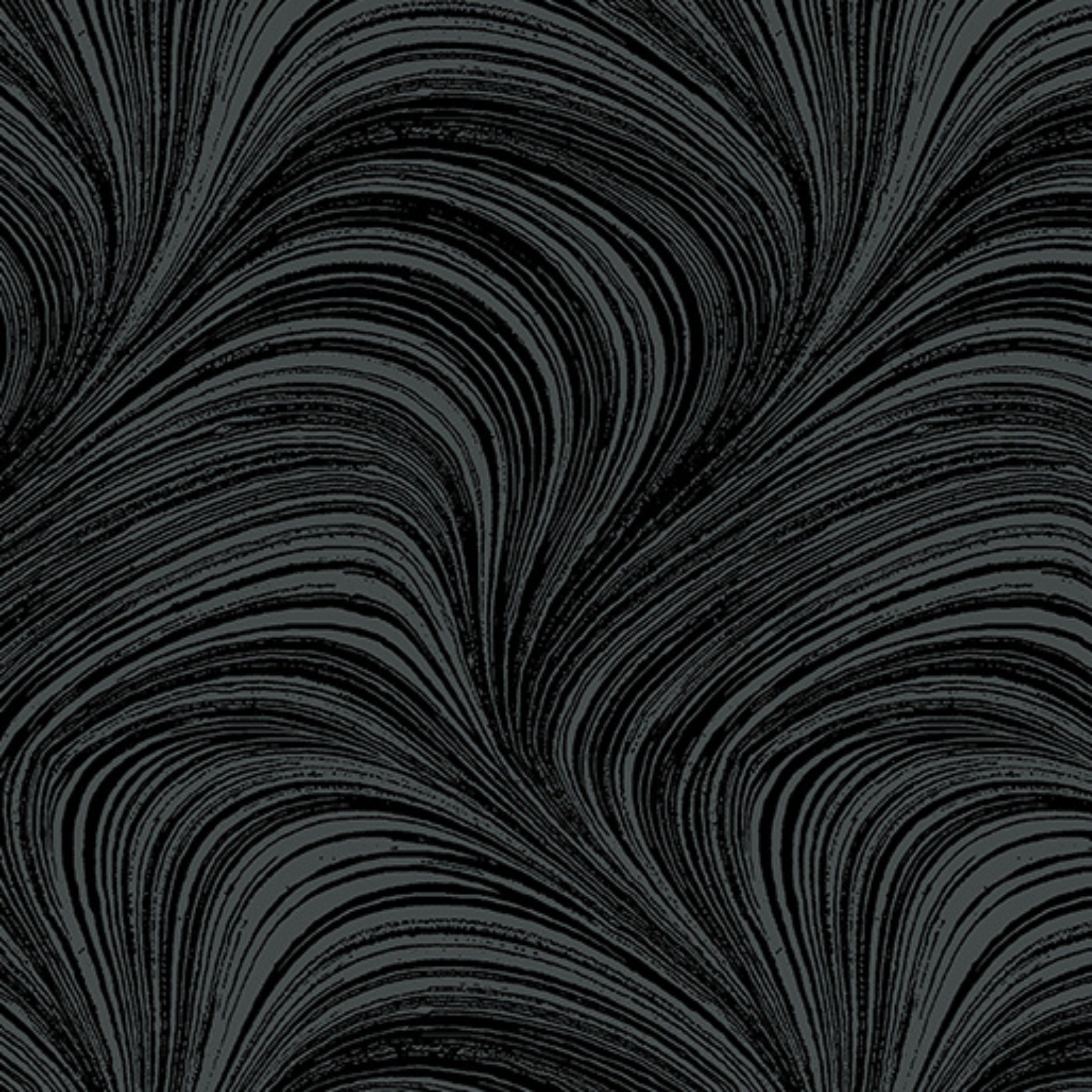Tonal black fabric with an all-over wave and brushstroke pattern, perfect as a quilt blender