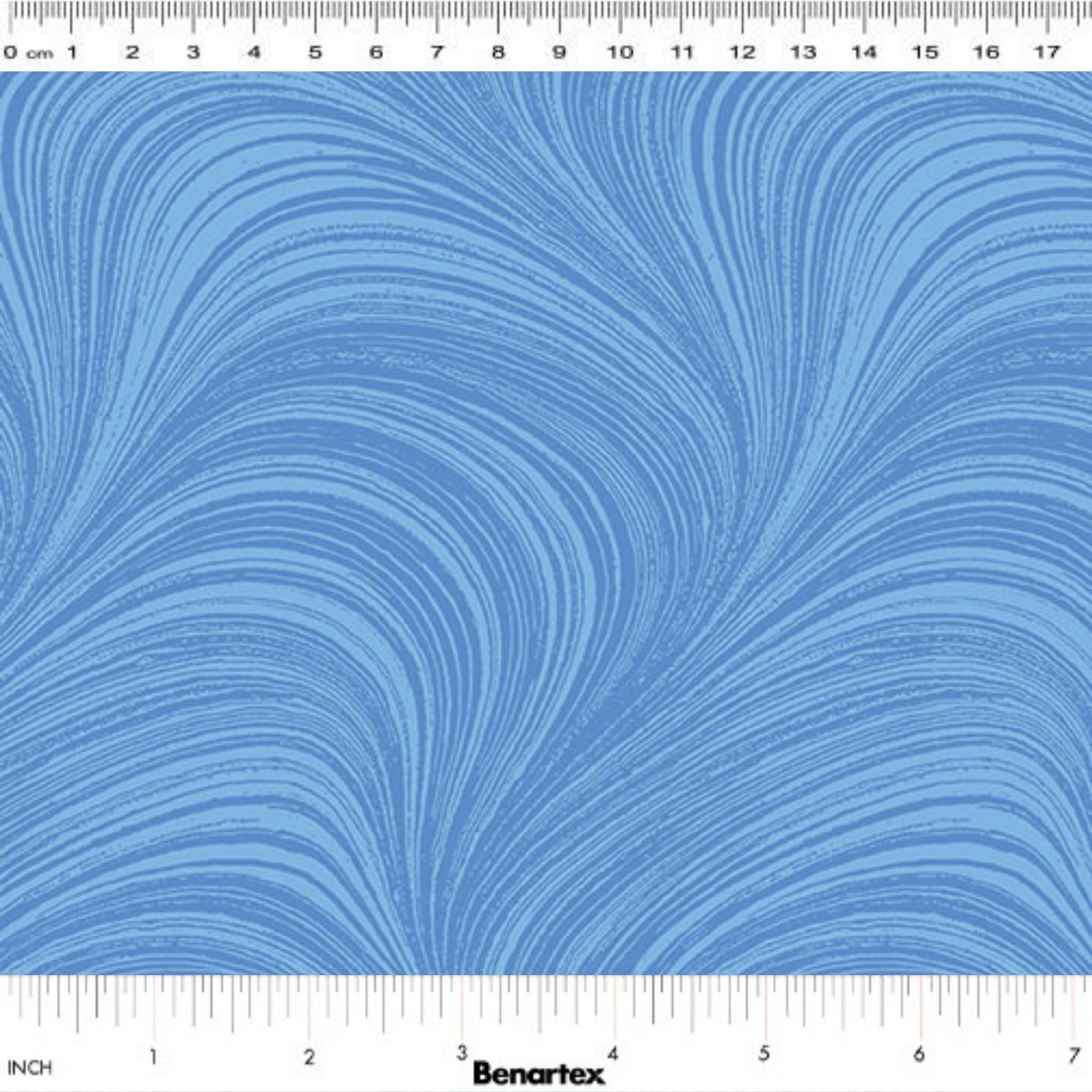 Tonal light blue fabric with an all-over wave and brushstroke pattern, perfect as a quilt blender