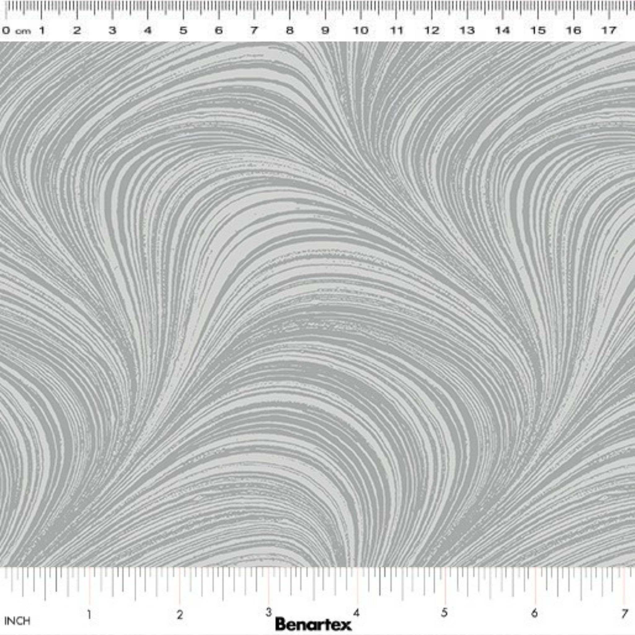 Tonal cloud grey fabric with an all-over wave and brushstroke pattern, perfect as a quilt blender