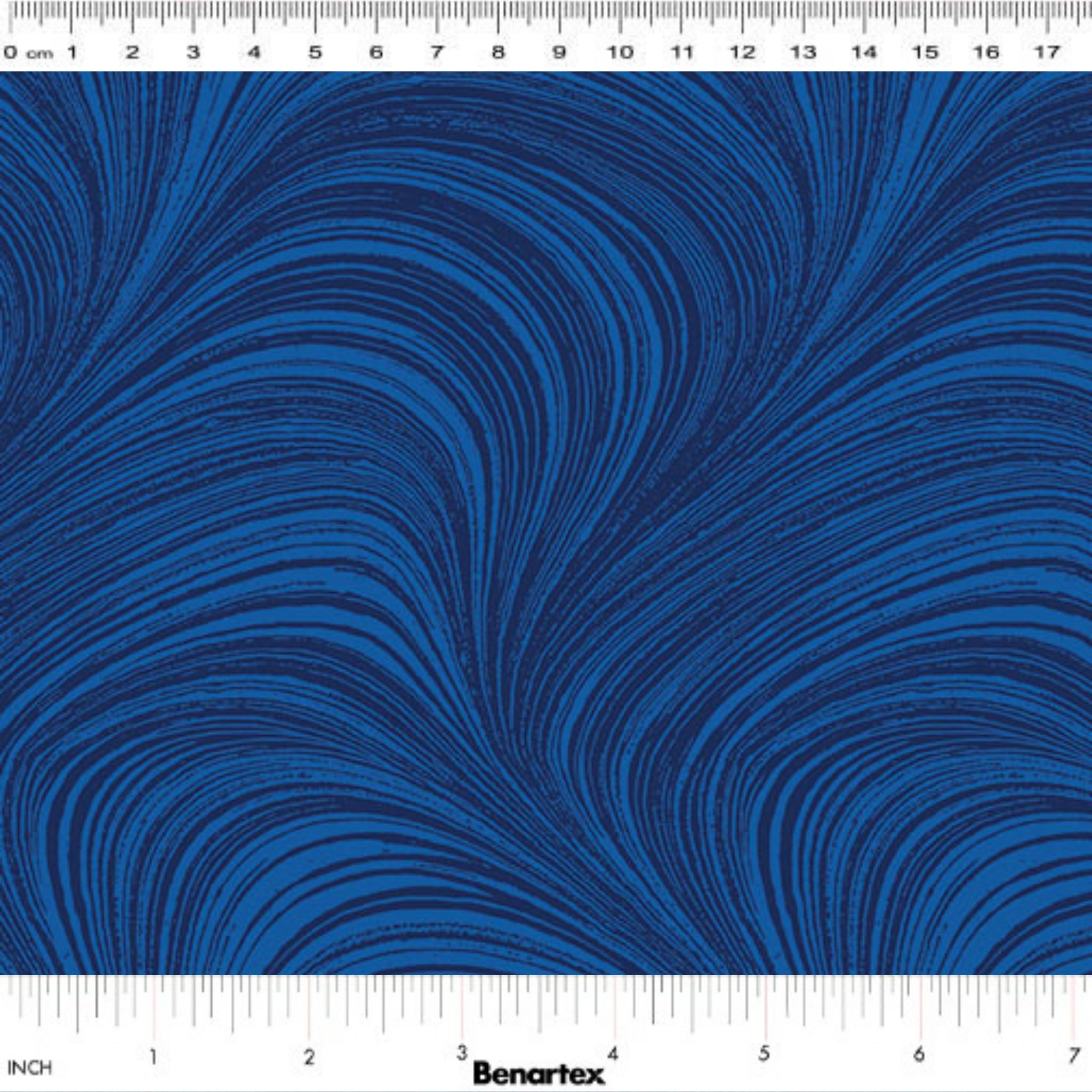 Tonal cobalt blue fabric with an all-over wave and brushstroke pattern, perfect as a quilt blender