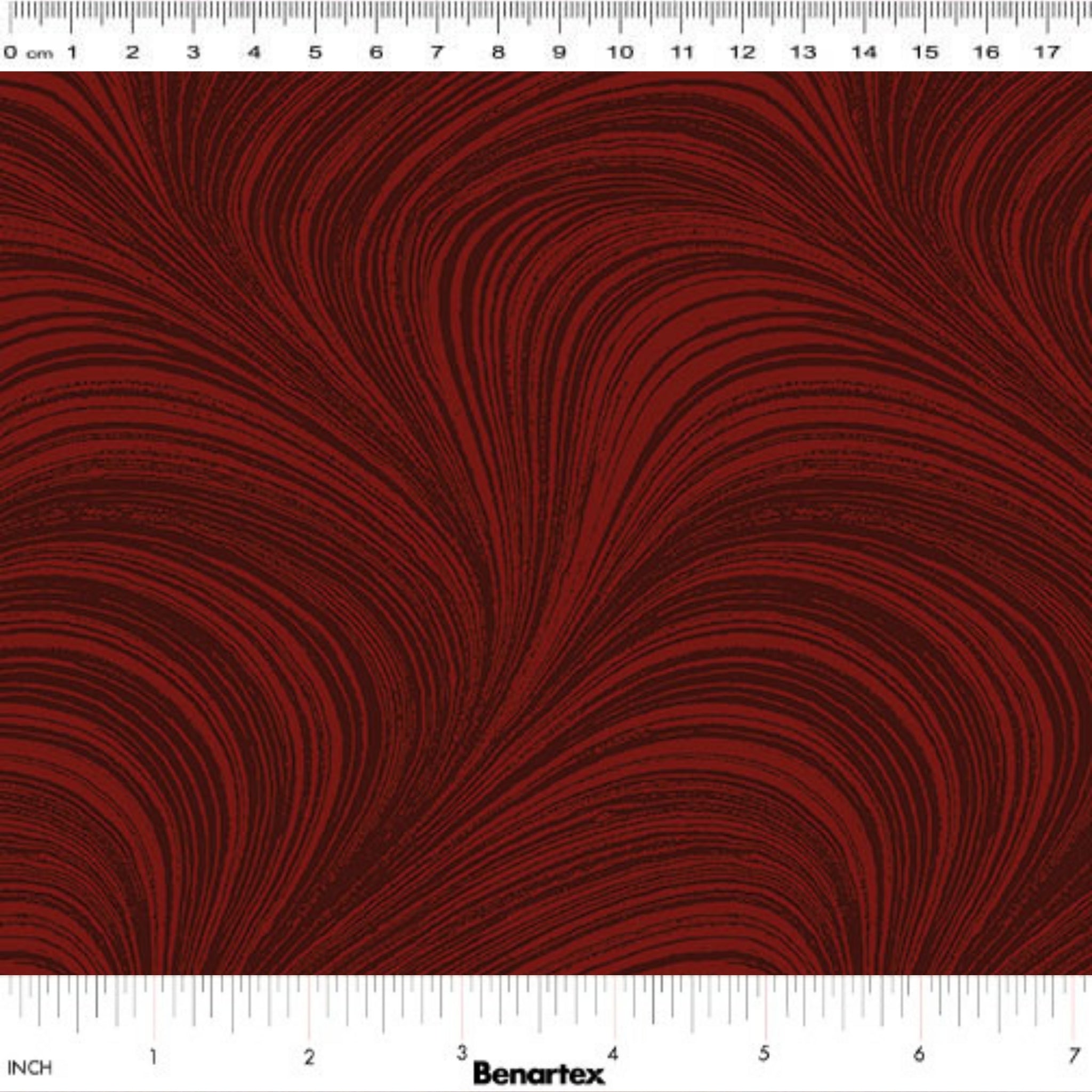 Tonal dark red fabric with an all-over wave and brushstroke pattern, perfect as a quilt blender