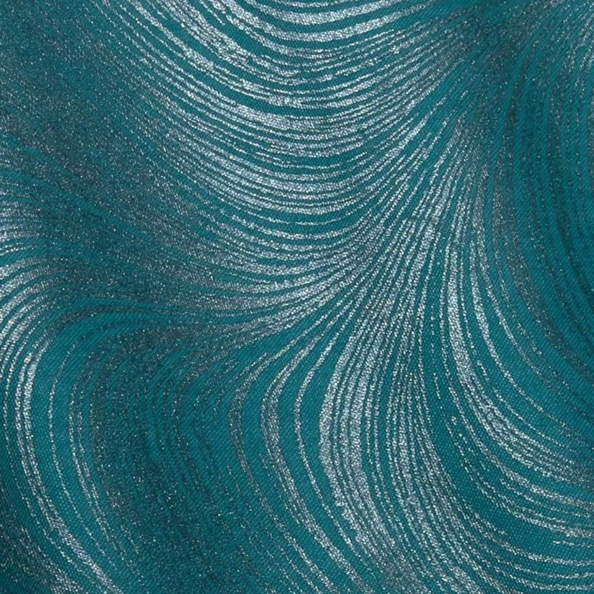 Pearlescent dark teal fabric with an all-over wave and brushstroke pattern, perfect as a blender