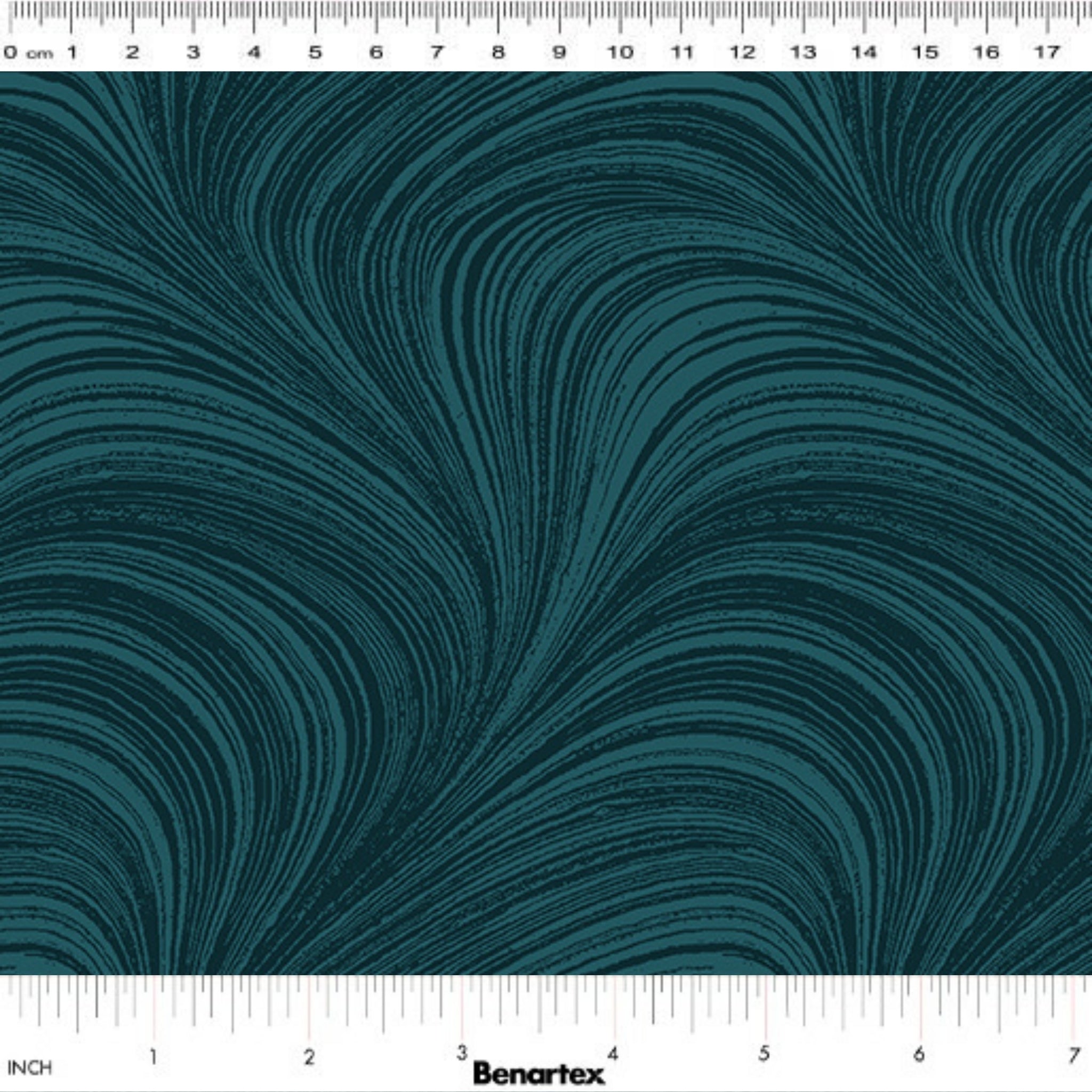 Pearlescent dark teal fabric with an all-over wave and brushstroke pattern, perfect as a blender