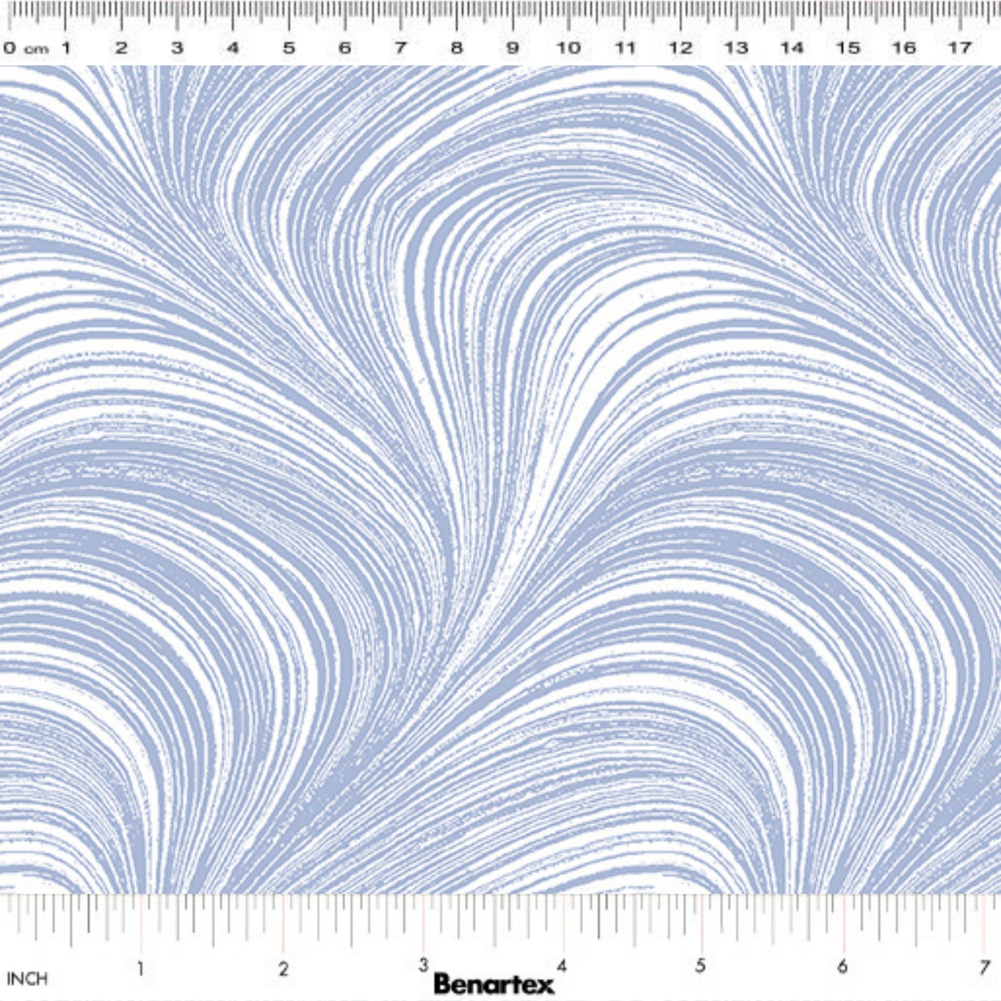 Pearlescent light blue fabric with an all-over wave and brushstroke pattern, perfect as a blender