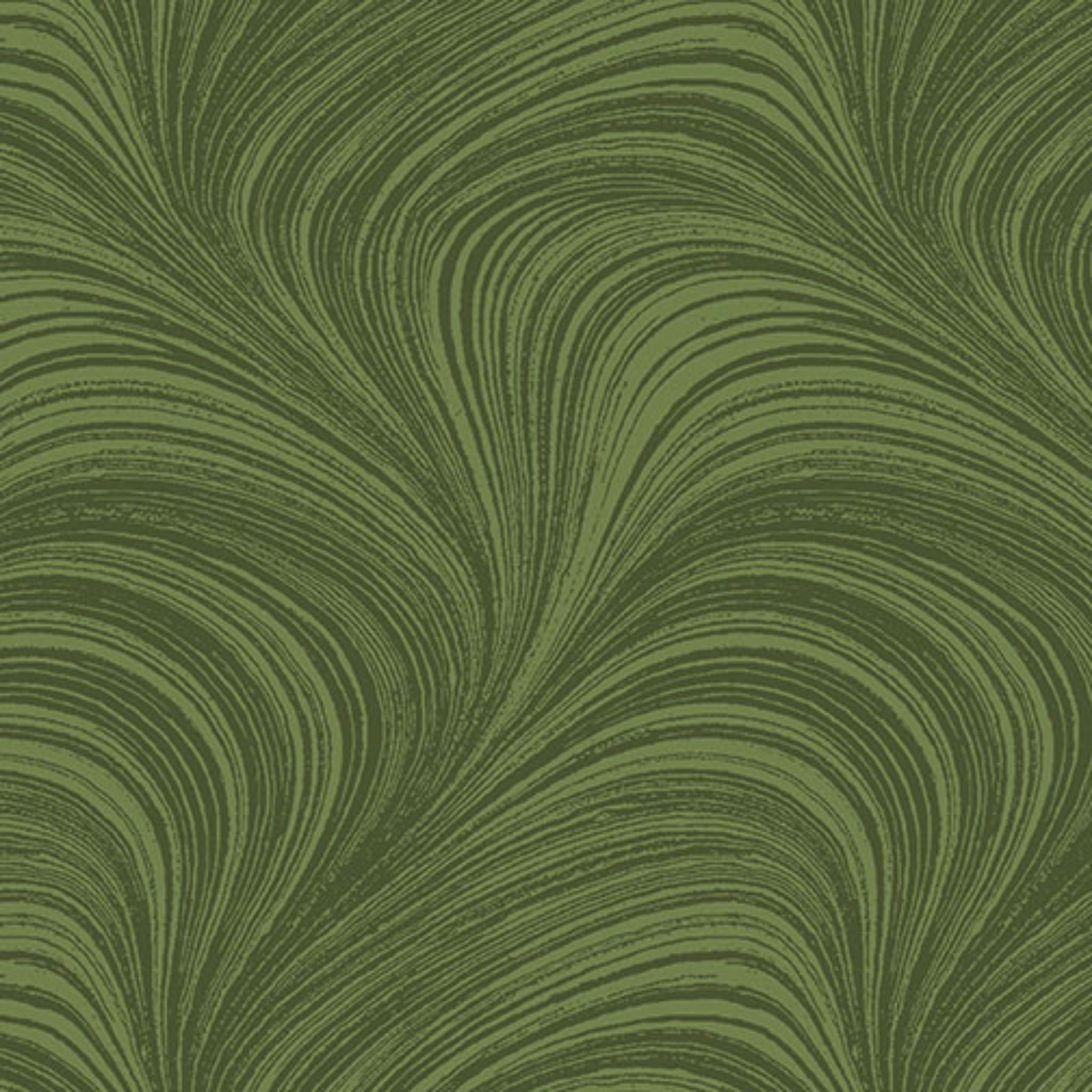 Tonal medium green fabric with an all-over wave and brushstroke pattern, perfect as a quilt blender