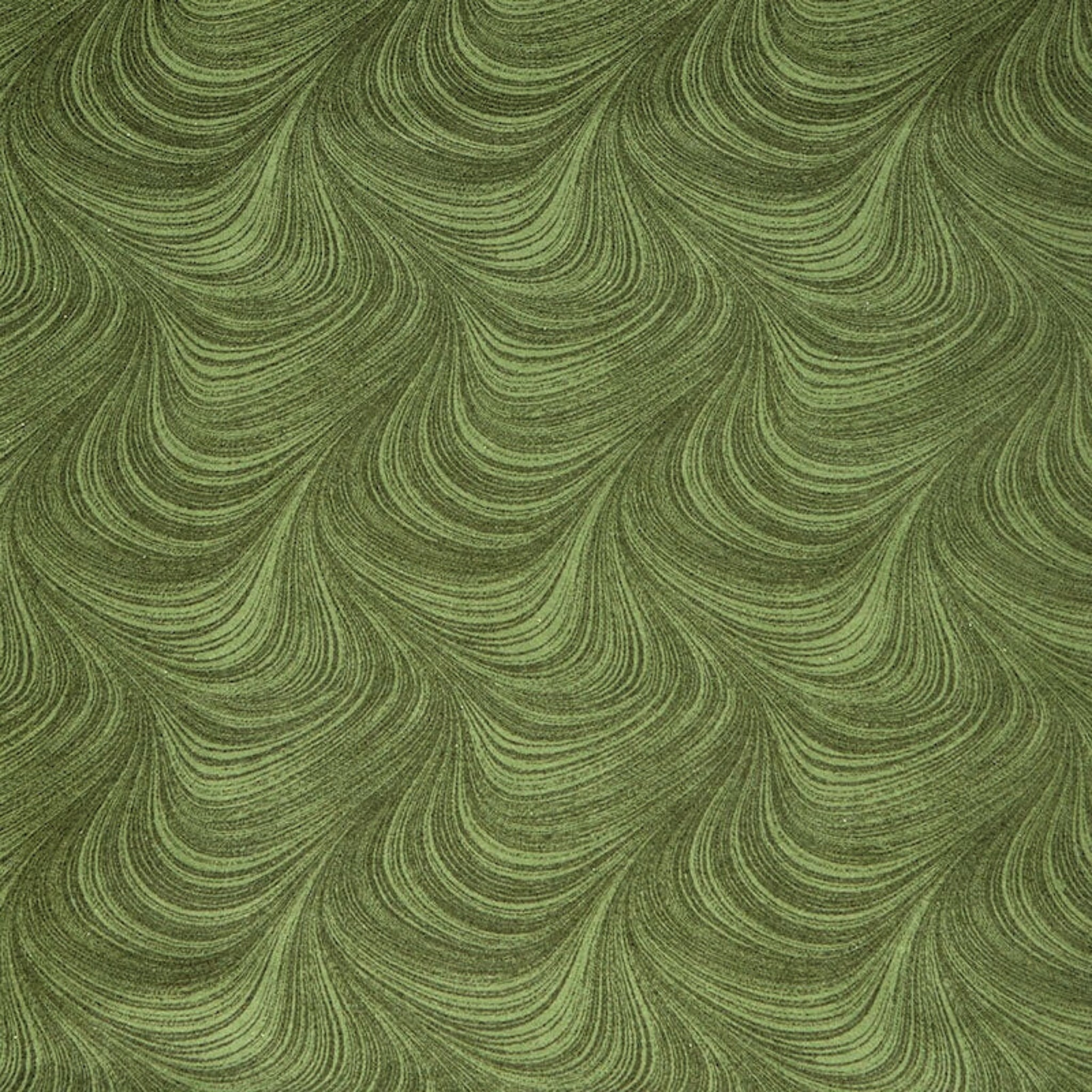 Tonal medium green fabric with an all-over wave and brushstroke pattern, perfect as a quilt blender