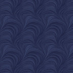Tonal navy blue fabric with an all-over wave and brushstroke pattern, perfect as a quilt blender