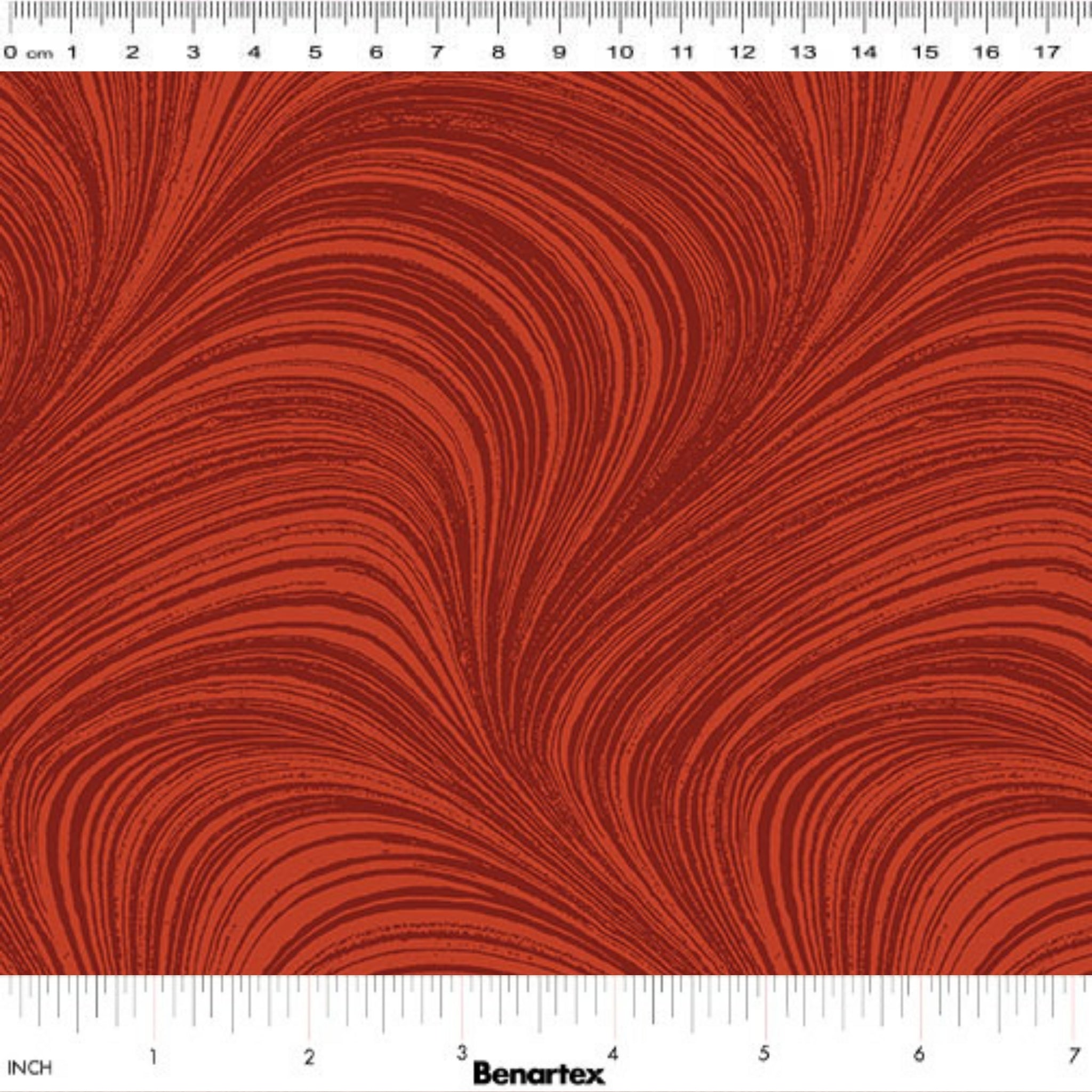 Tonal paprika red fabric with an all-over wave and brushstroke pattern, perfect as a quilt blender