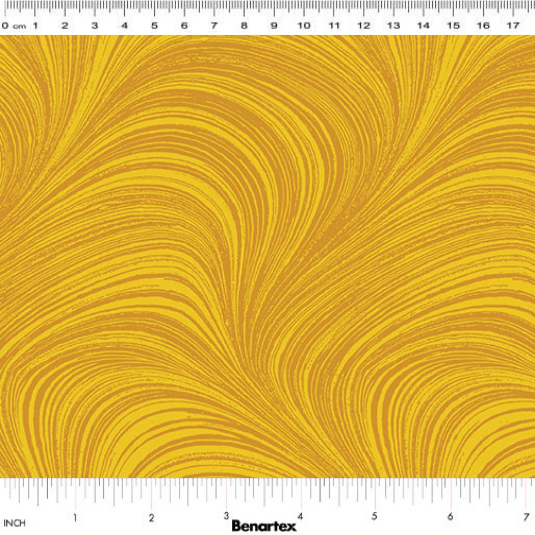 Tonal sun yellow fabric with an all-over wave and brushstroke pattern, perfect as a quilt blender