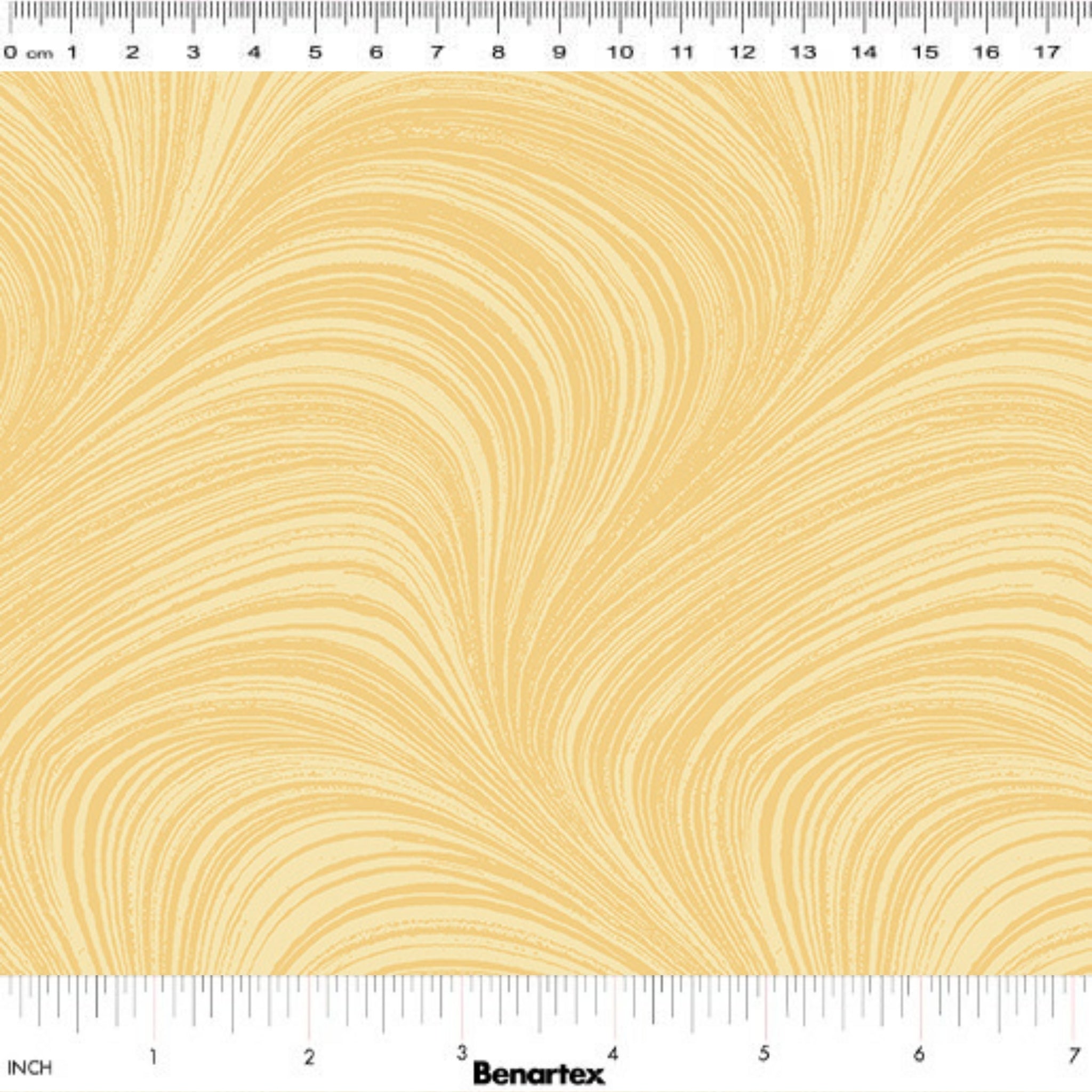 Tonal soft yellow fabric with an all-over wave and brushstroke pattern, perfect as a quilt blender