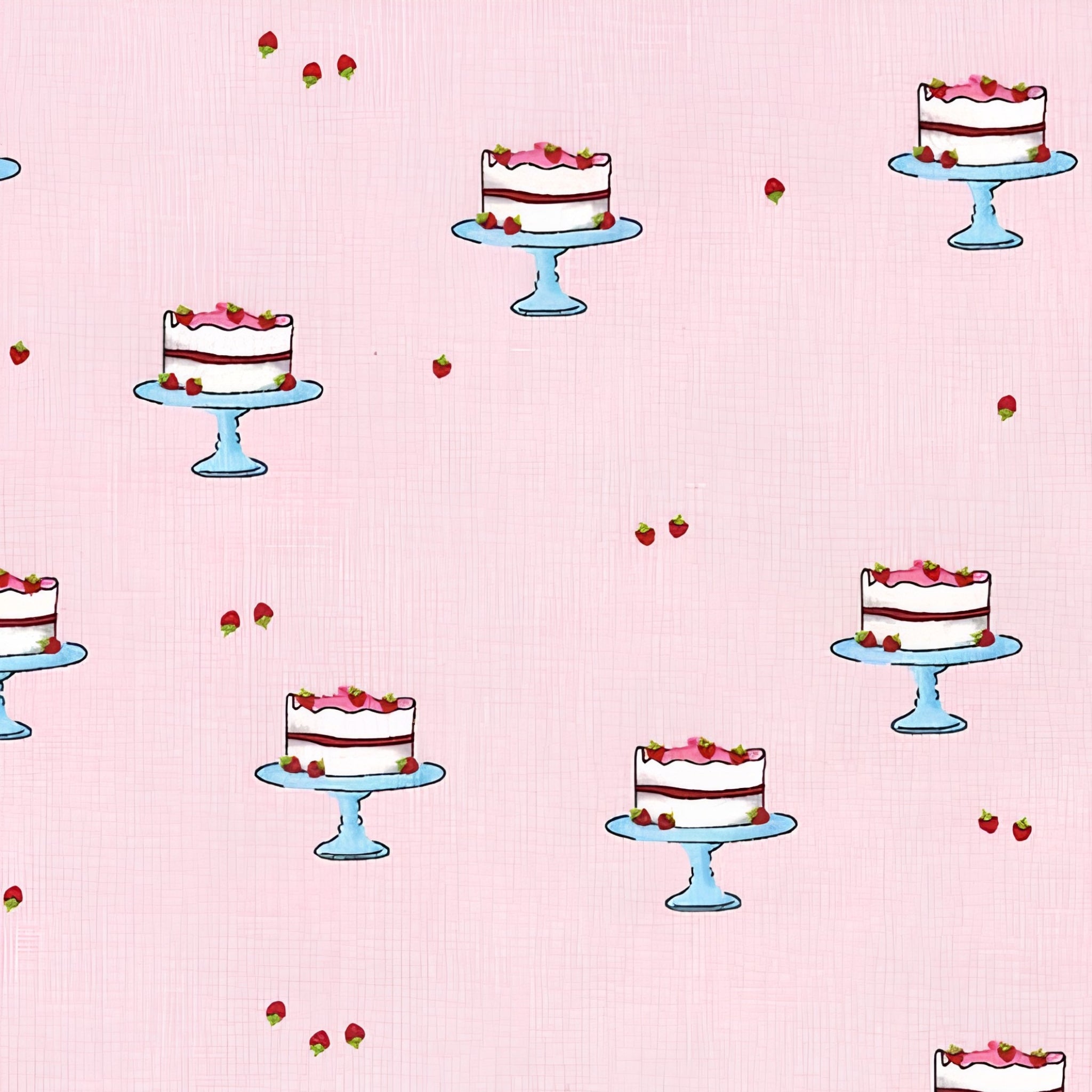 Novelty strawberry layer cake cake stand pink fabric for children's quilts kitchen aprons and baking gifts