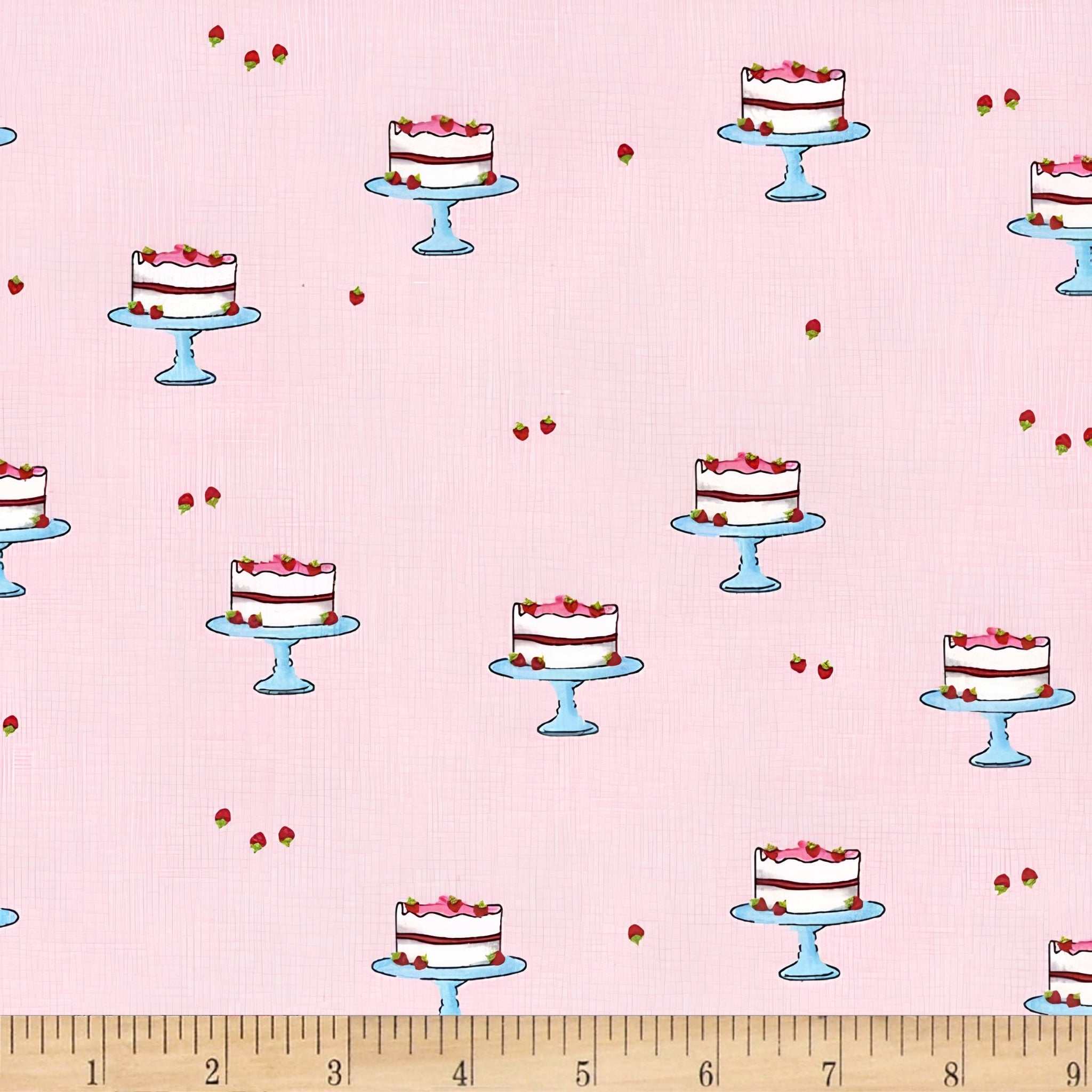 Novelty strawberry layer cake cake stand pink fabric for children's quilts kitchen aprons and baking gifts