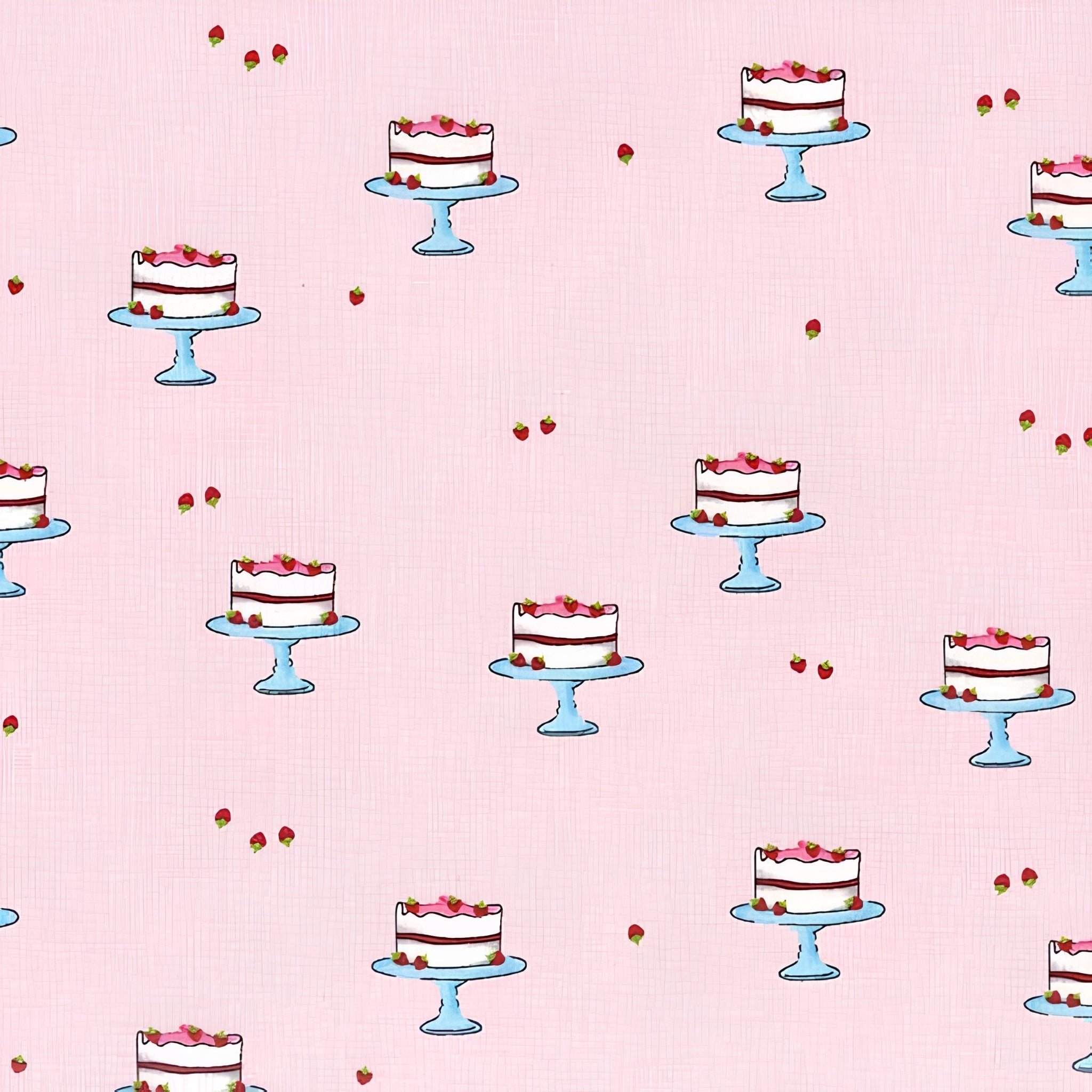 Novelty strawberry layer cake cake stand pink fabric for children's quilts kitchen aprons and baking gifts
