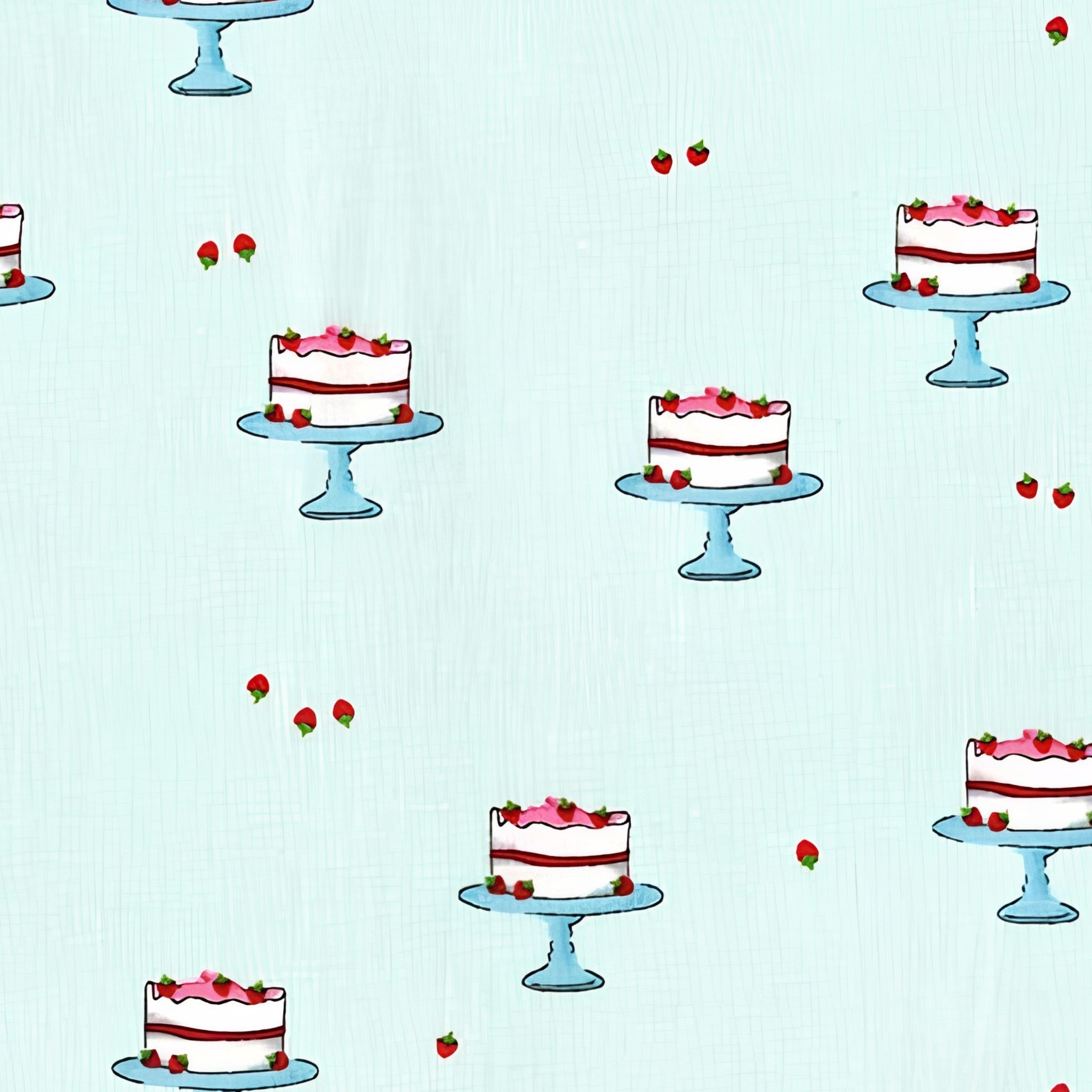 Novelty strawberry layer cake cake stand sky blue fabric for children's quilts kitchen aprons and baking gifts
