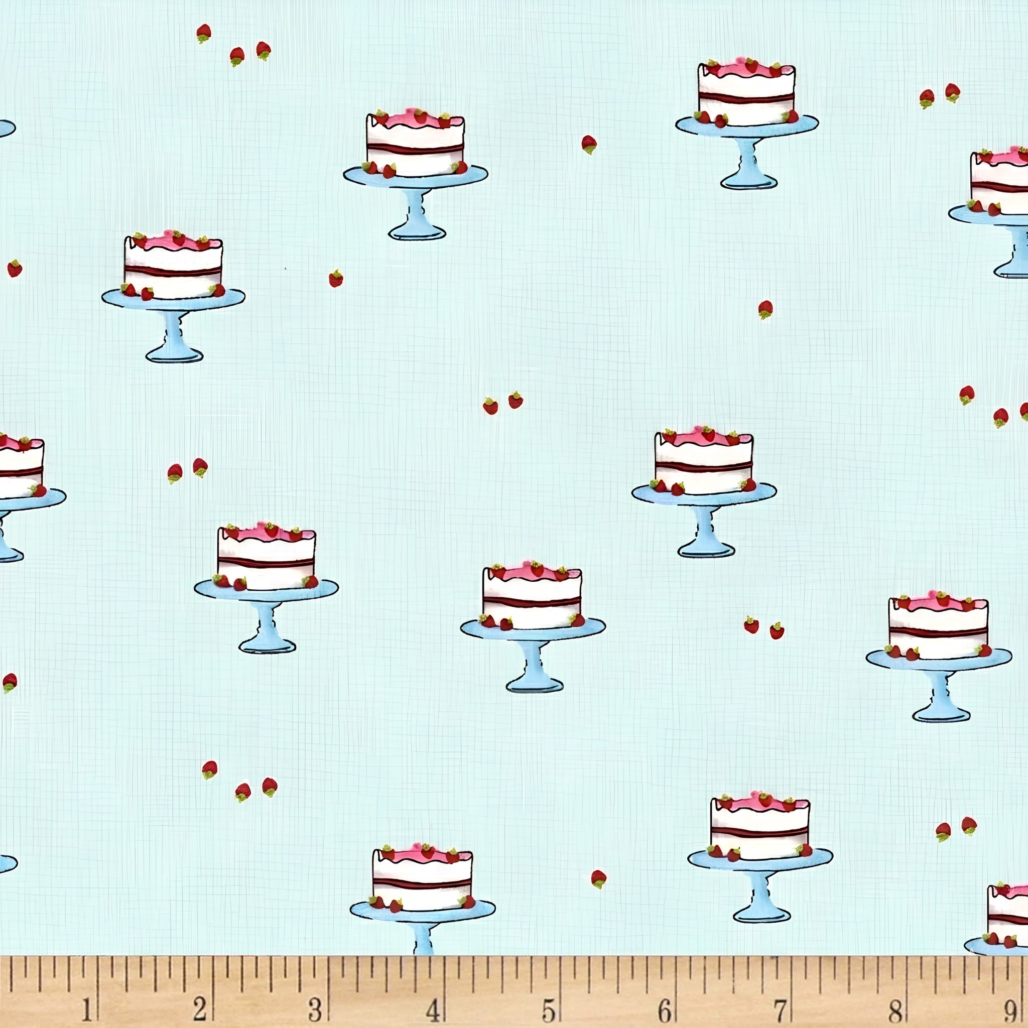 Novelty strawberry layer cake cake stand sky blue fabric for children's quilts kitchen aprons and baking gifts