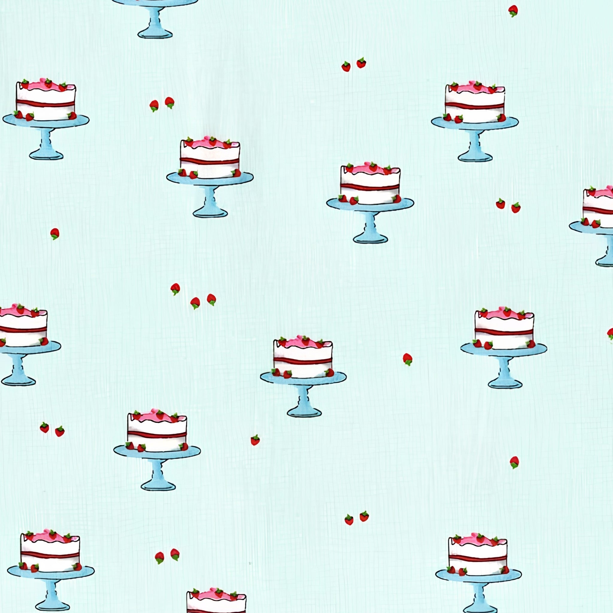 Novelty strawberry layer cake cake stand sky blue fabric for children's quilts kitchen aprons and baking gifts