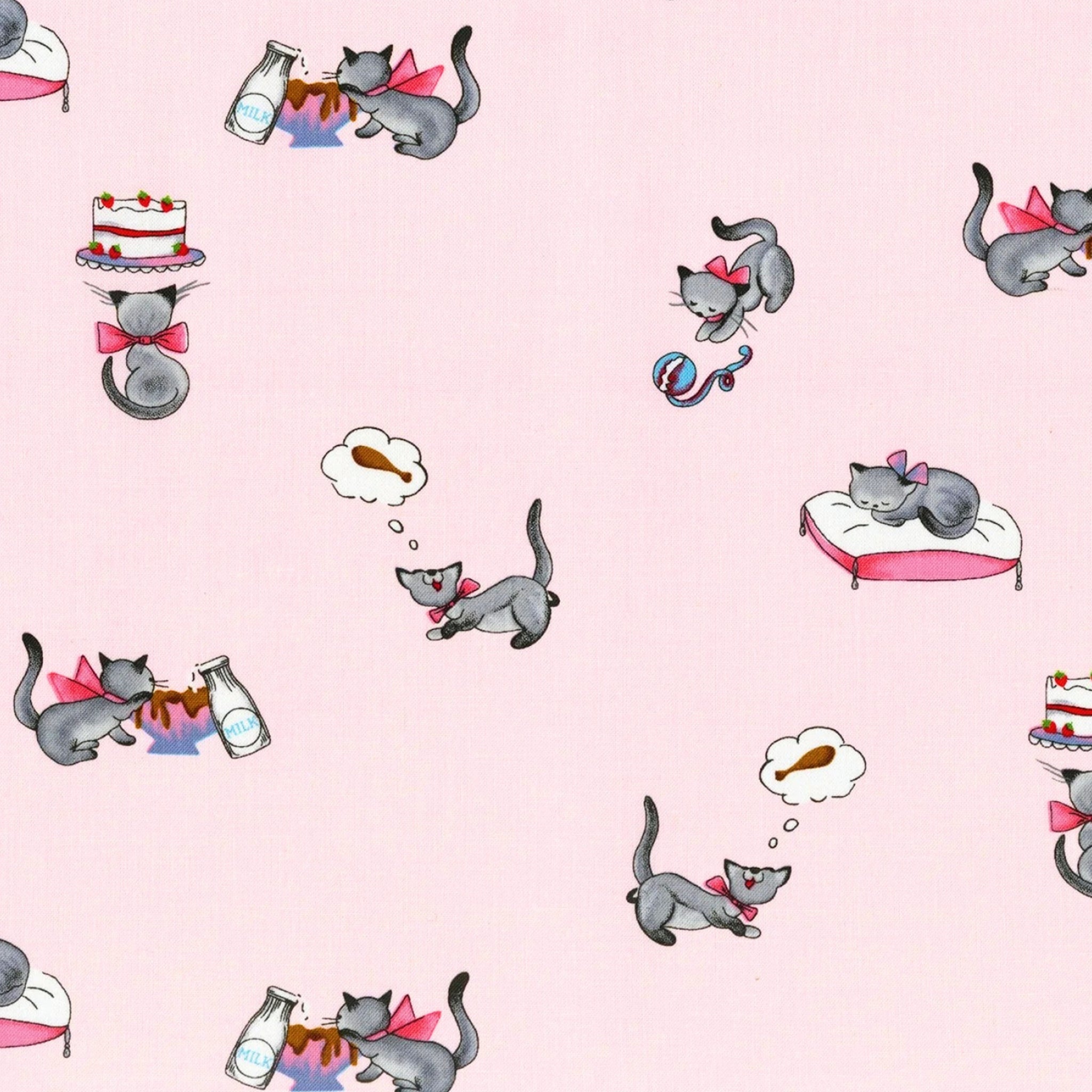 Novelty tabby cat milk bottle cake pink fabric for children's quilts kids bags and cat lover gifts