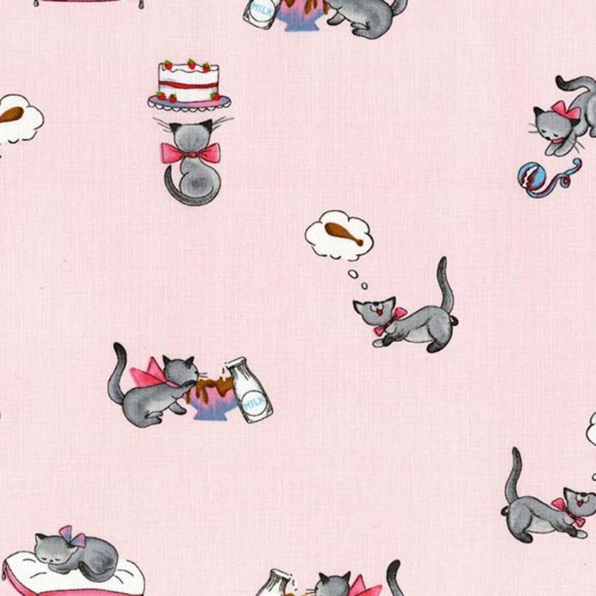 Novelty tabby cat milk bottle cake pink fabric for children's quilts kids bags and cat lover gifts