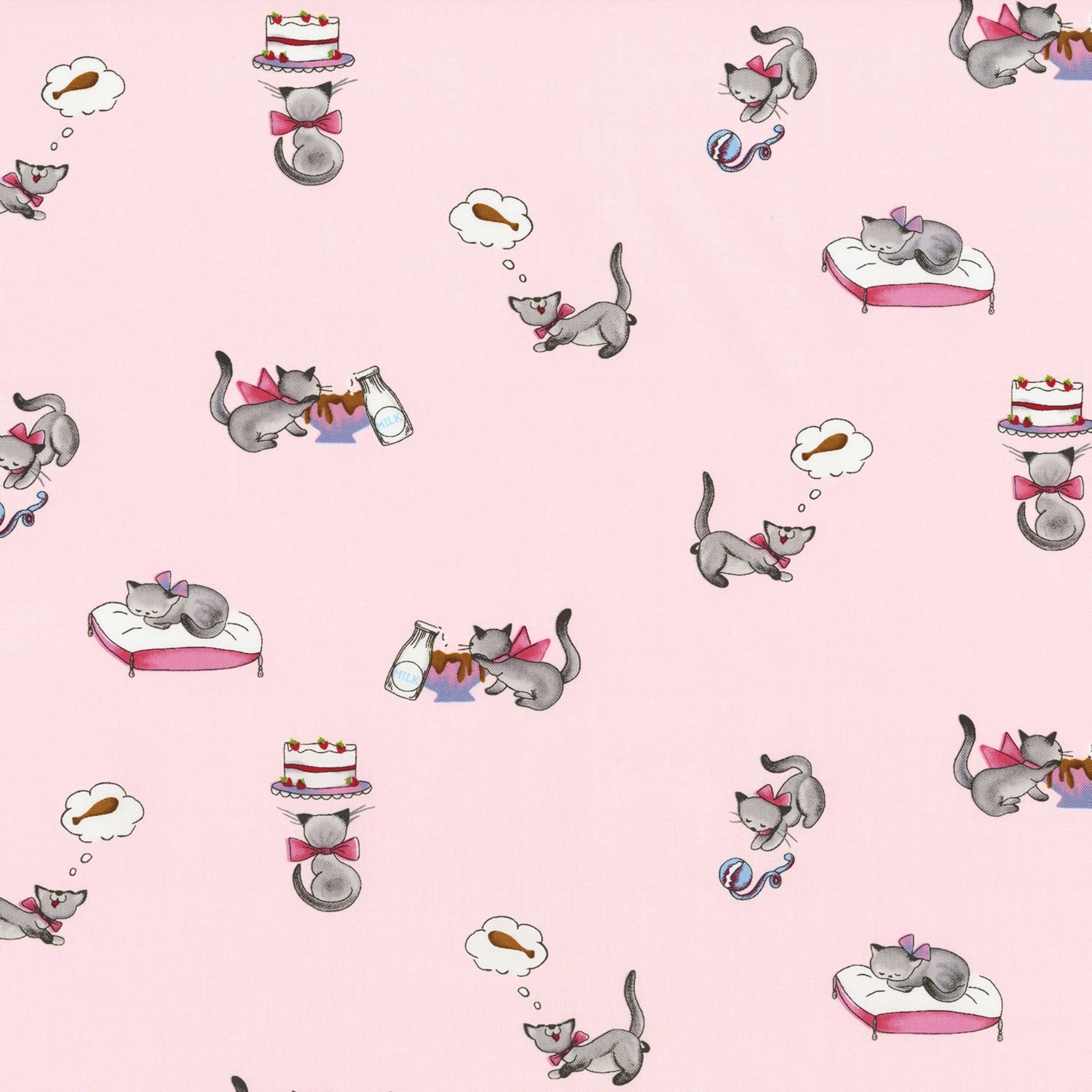 Novelty tabby cat milk bottle cake pink fabric for children's quilts kids bags and cat lover gifts