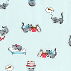 Novelty tabby cat milk bottle cake sky blue fabric for children's quilts kids bags and cat lover gifts