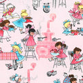 Novelty retro girls baking cooking kitchen pink fabric for children's aprons kitchen quilts and retro gifts
