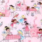 Novelty retro girls baking cooking kitchen pink fabric for children's aprons kitchen quilts and retro vintage 1950s gifts